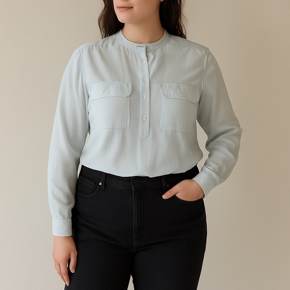 Judith & Charles 100% Silk Pale Blue Utility Blouse 10 - Picture 1 of 11